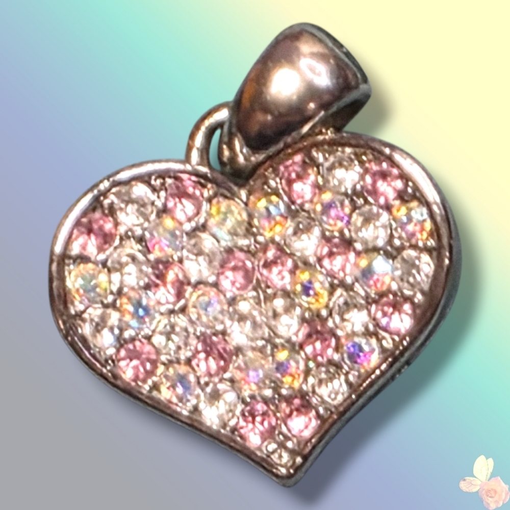 SUN Signed Sparkling Heart Necklace with Pink and Silver Rhinestone Accents 946